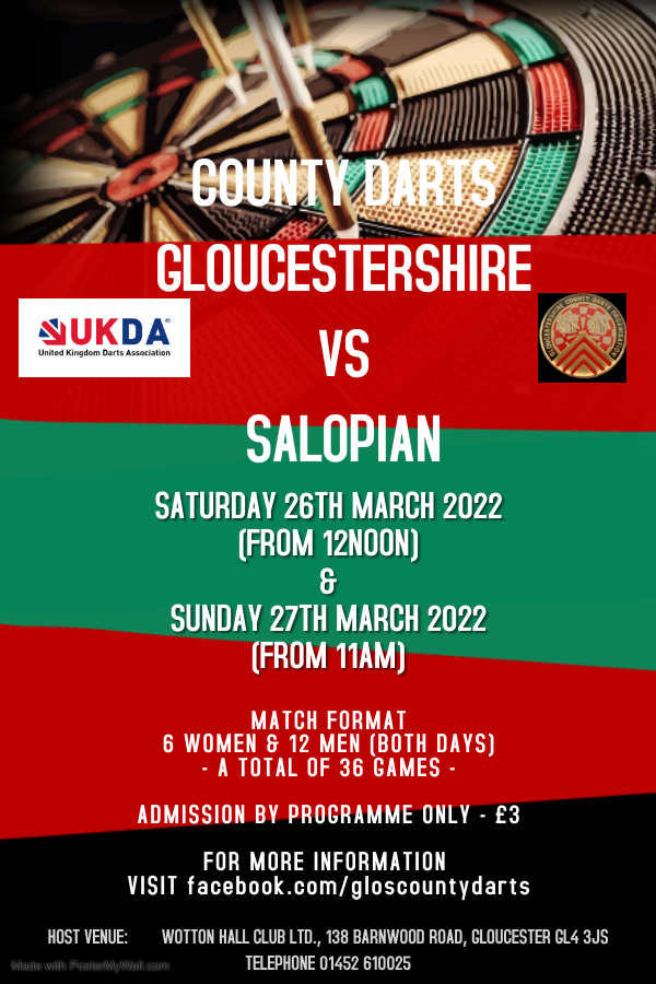 GLOS DARTS FIXTURES MARCH 2022 Made with PosterMyWall